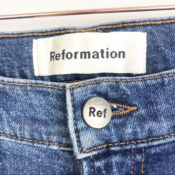 REFORMATION | Mid Rise Slim Jeans in Kasai with Raw Edge Hem Distressed Size 26 - Picture 7 of 11